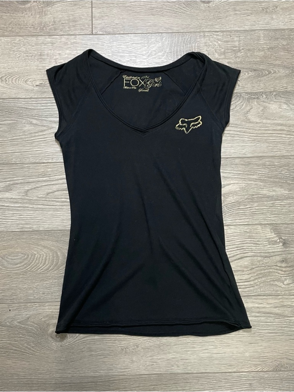 Vintage Fox Racing Girls Tank Top Black Gold Graphic Y2K Moto Top Made in Peru S